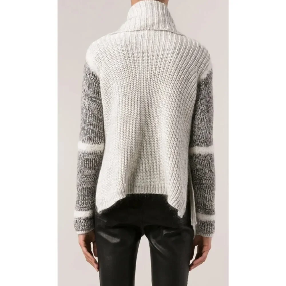 Yigal Azrouël Platinum Grey Striped Shawl Collar Open Cardigan Wool XS